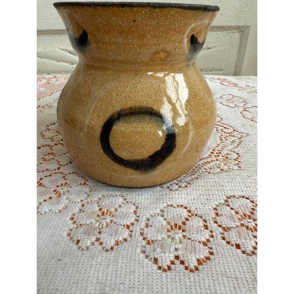 Vintage 1940s Stoneware Salt Glaze Art Pottery Vase Beige 4.5" Signed - Picture 8 of 9